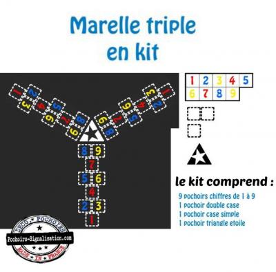 Marelle triple jeu cour d ecole en pochoirs marquage au sol